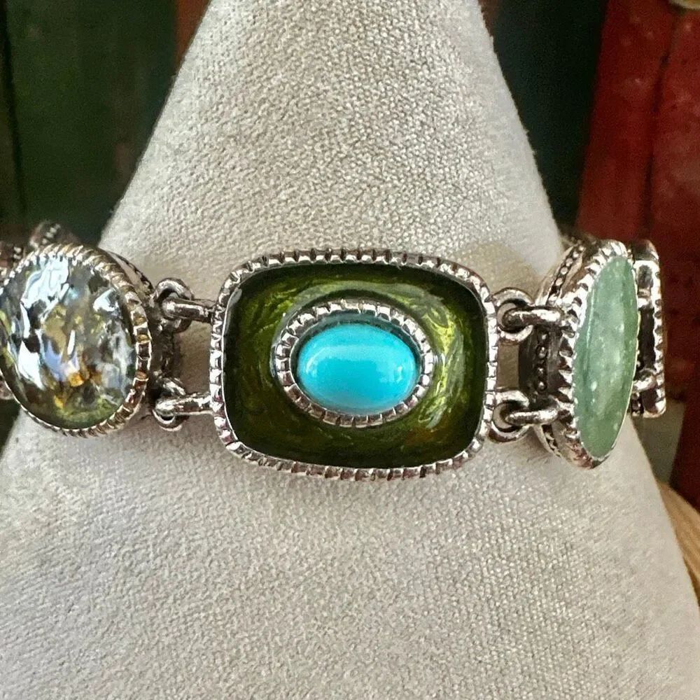Liz Claiborne Enamel & Faux Turquoise Link Bracelet